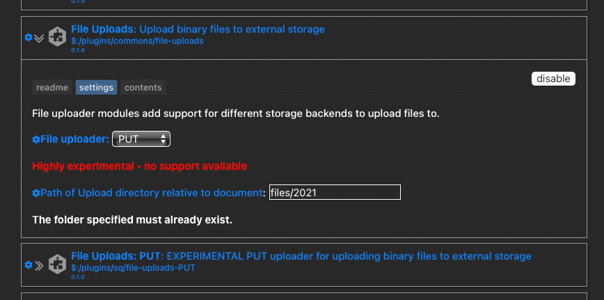 Configuring the File Uploads plugin