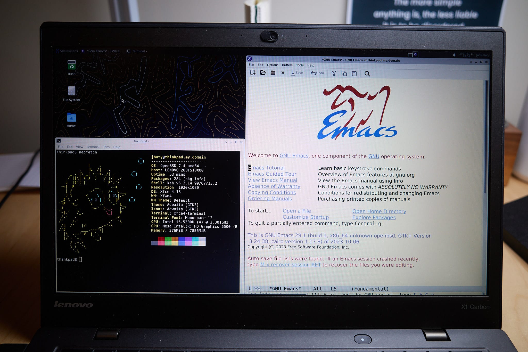 Screenshot of laptop running OpenBSD