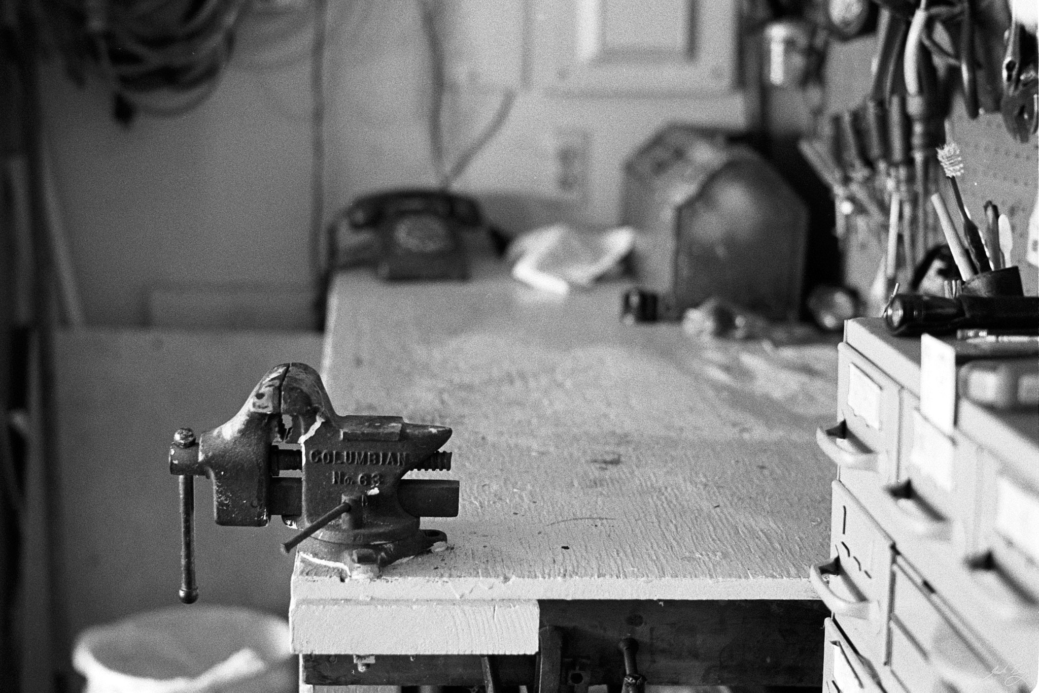 Dad&rsquo;s workbench (Leica MP. HP5 Plus. 50mm Summilux-M)